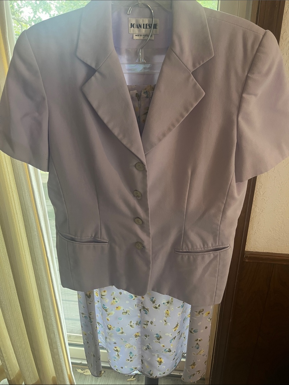 Joan Leslie Lavender Short Sleeve Blazer with long floral skirt